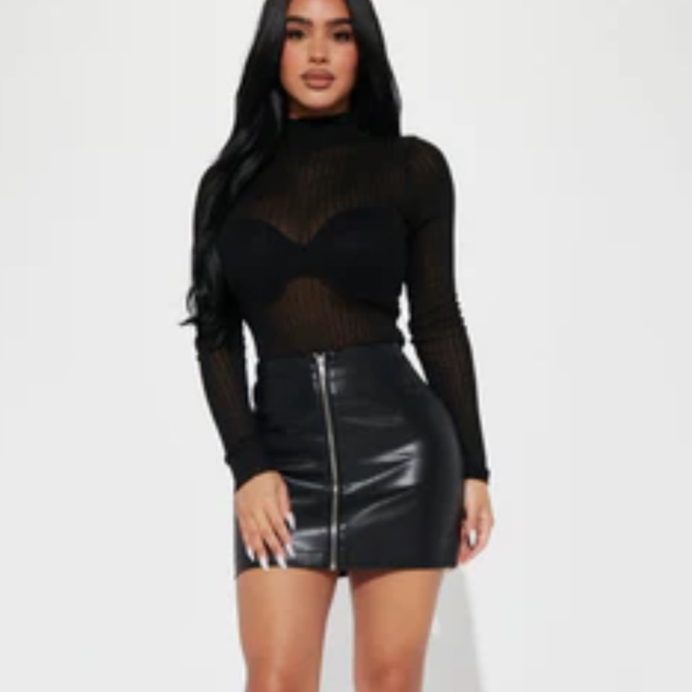Black Faux Leather Zipper Mini Skirt Bundle
